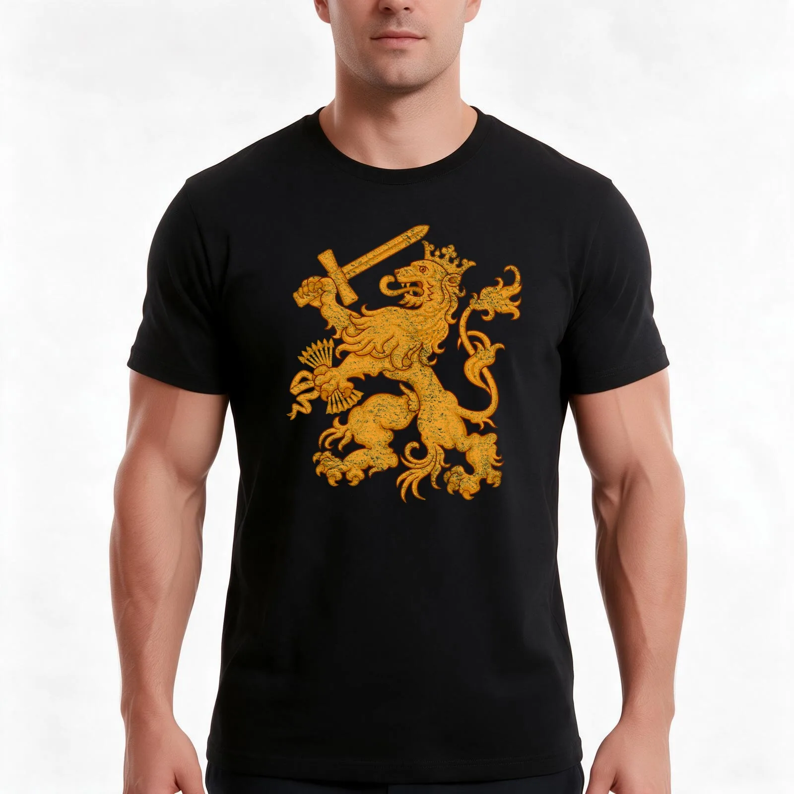 NETHERLANDS COAT OF ARMS LION HOLLAND DUTCH (DISTRESSED ORANGE) T-Shirt, Summer Casual Cotton Tee, Oversized Streetwear Tops