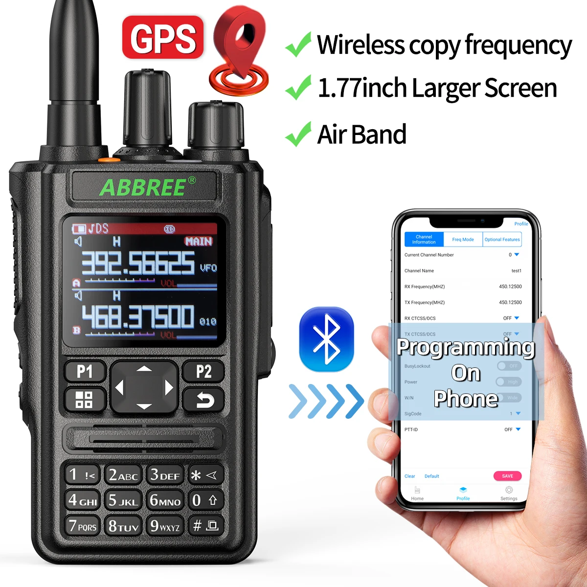 AR-869 V2 GPS Air Band Walkie Talkie Bluetooth Programming Wireless Copy Frequency Full Band Type-C Long Range Ham Radio