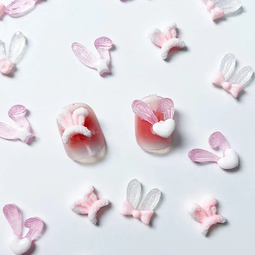 

20pcs 3D Rabbit Ear Resin Nail Art Charms Korean Pink White Bunny Kawaii Jewelry Nail Rhinestones Decorations Accessories DIY