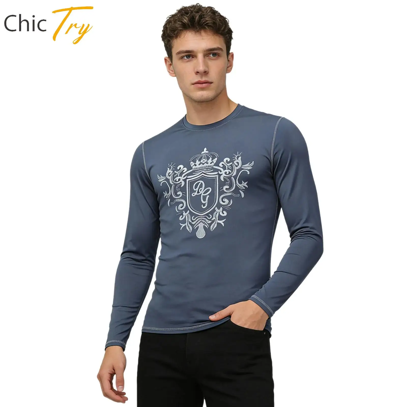 

Mens Breathable Quick-Drying Gym Tops Sportswear Athletic Top Printed Long Sleeve T-shirt for Workout Cycling Running Training