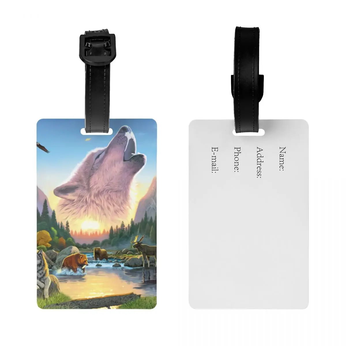 Custom Wolf Bear Mountain Luggage Tag Travel Bag Suitcase Privacy Cover ID Label