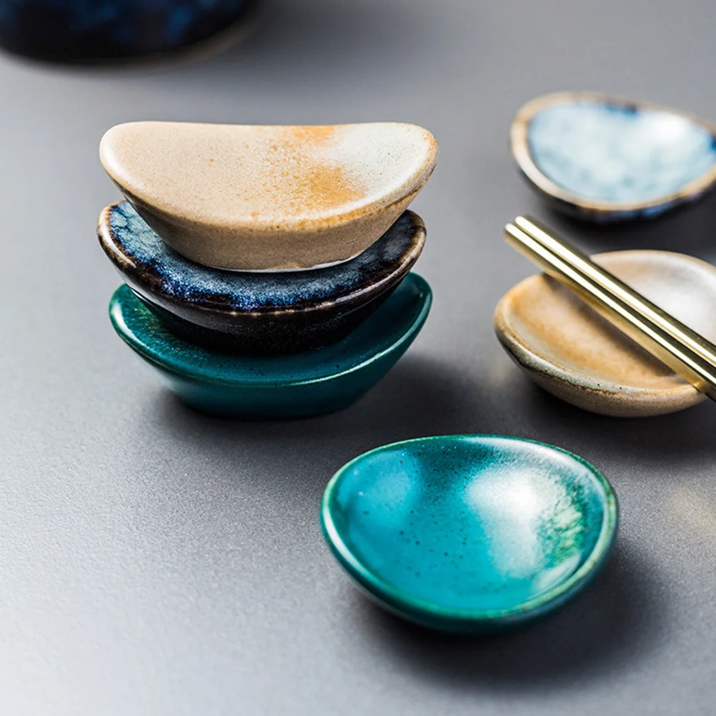 

6Pcs Ceramic Chopsticks Rest Holder Japanese Style Ingot Shape Tableware Rack Spoon Fork Holder Easy Clean Grey Blue