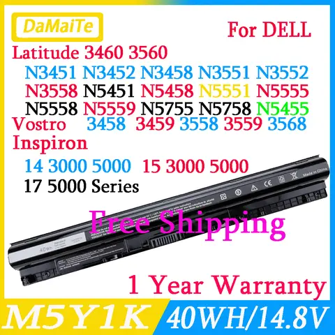 40WH 14.8V M5Y1K Battery for Dell Inspiron 14 15 17 5000 3000 Series 5559 3451 3558 3567 5755 5756 5458 GXVJ3 453-BBBQ HD4J0