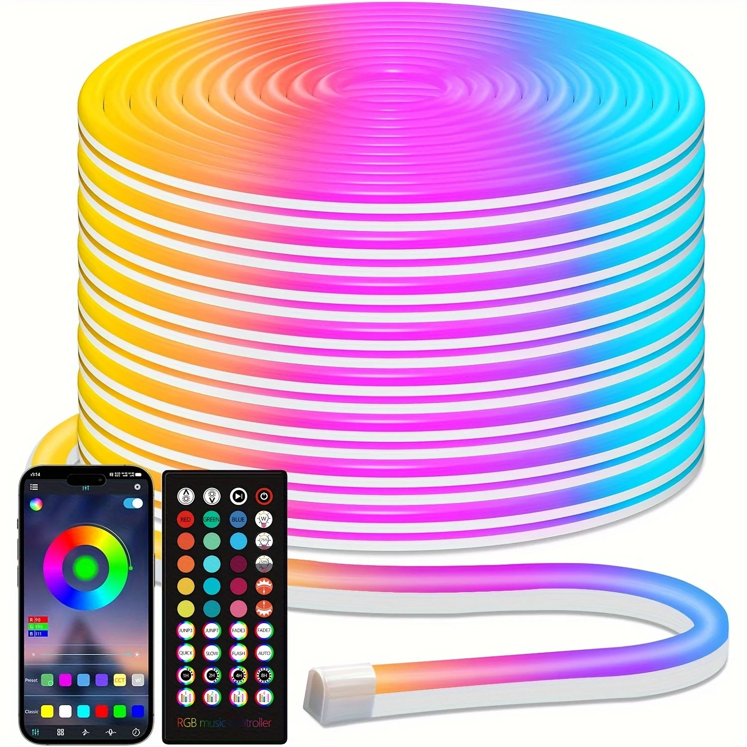 

Led Neon Rope Lights, RGB LED Strip Lights, Control with App/Remote, IP65 Waterproof Flexible Outdoor Led Rope Lights, Multiple Modes, Music Sync Game Strip Lights for Bedroom Indoor