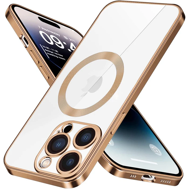 Full Camera Lens Protector Case For Magsafe iPhone 16 15 14 Plus 13 Pro Max 12 11 14Pro 15Pro Bumper Phone Cover Gold Accessory