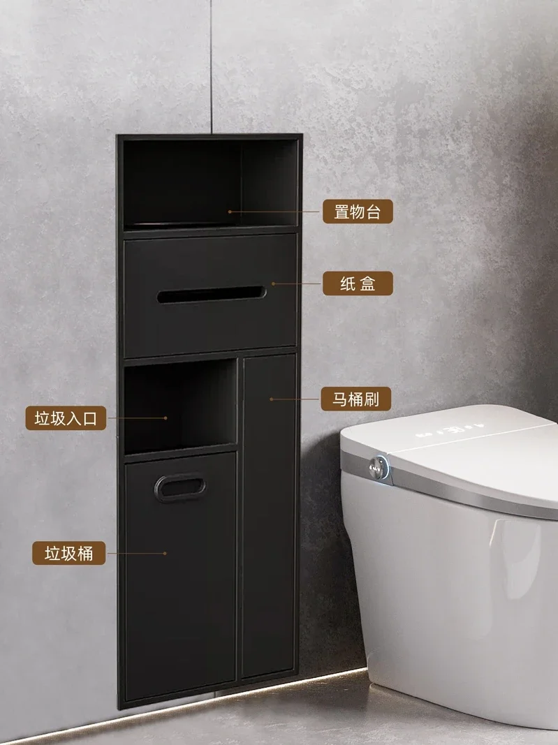 

Stainless Steel Niche Embedded Toilet Wall Storage Rack Toilet Brush Bathroom Metal Trash Can Embedded Cabinet