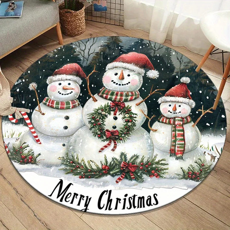 

Рождественский снеговик, семейный круглый ковер, хрустальный бархатный напольный коврик, праздничное украшение, рождественская елка, подарок, домашний интерьер, ковер