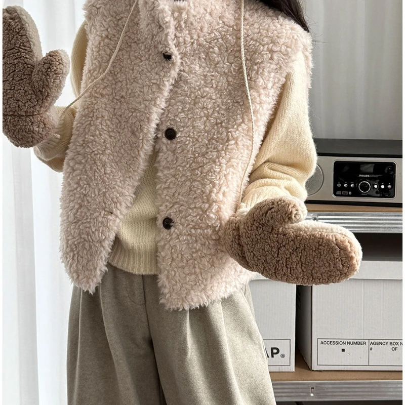 2025 Winter Hot Selling Item Solid Color Wool Sleeveless Warm and Thick Outer Vest for Women