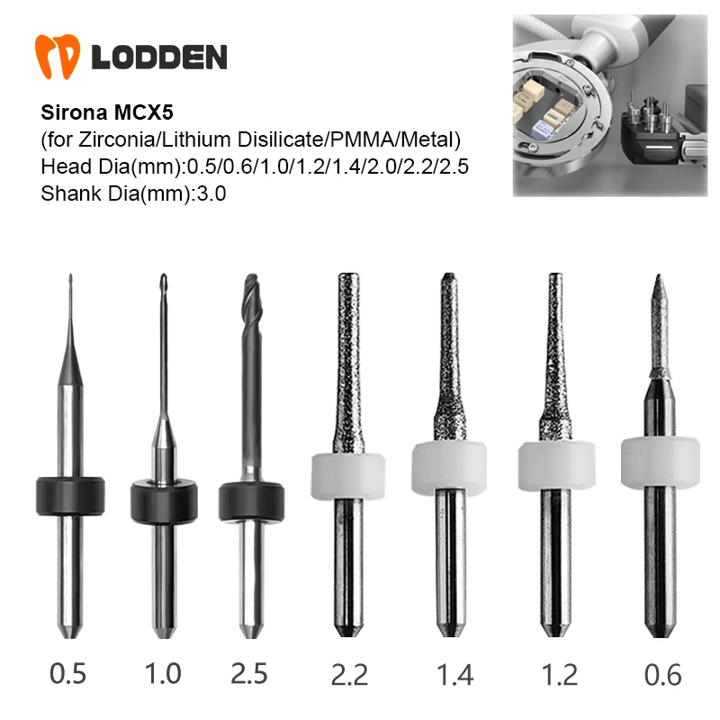 Dental Milling Burs Sirona MCX5 for Zirconia Lithium Disilicate PMMA Metal D3 Grinding Drills for Sirona MC X5 Denstist Tools