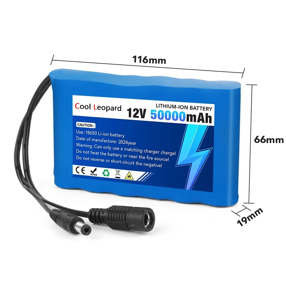 12 فولت 50000 مللي أمبير بطارية ليثيوم أيون محمولة جديدة 3S2P 18650 لوحدة تحكم ألعاب بإضاءة LED Powe الخ + شاحن 12.6 فولت