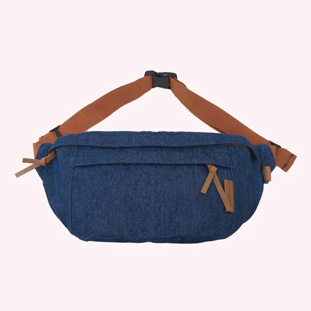 

Denim Chest Bag Harajuku Men Women Crossbody Bag Large Capacity Adjustable Shoulder Straps Solid Color Fashion Hip Hop Belt Bag