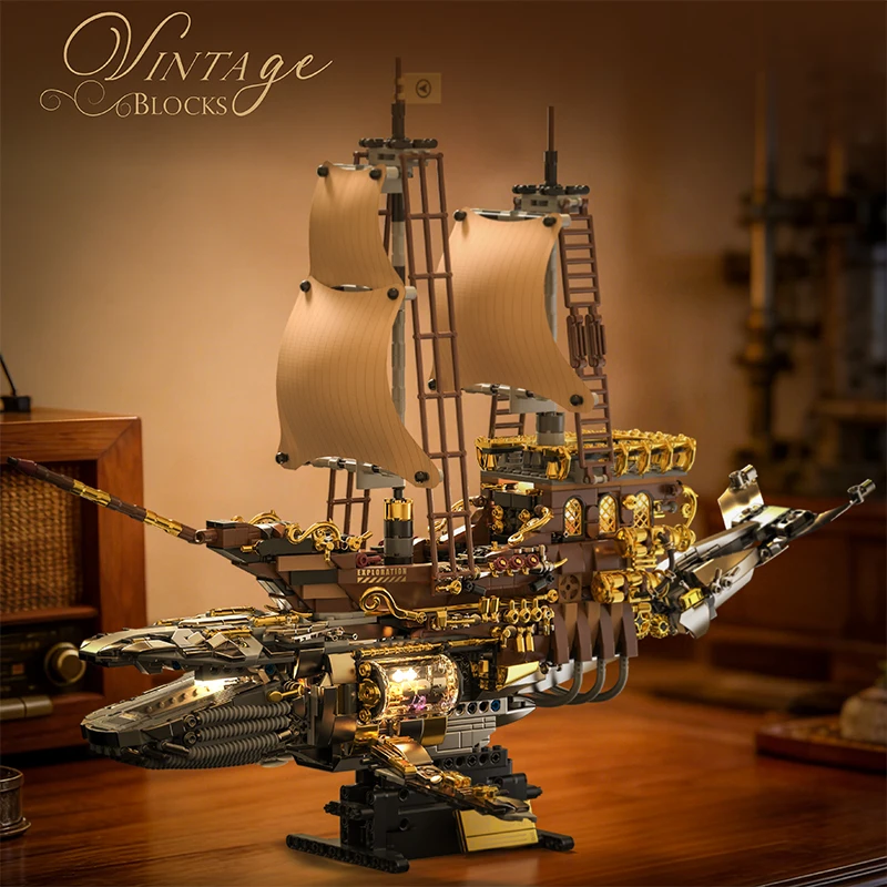 

Набор строительных блоков в стиле стимпанк: ретро-корабль-кит (1979 деталей), креативная модель парусника MOC, настольный декор, игрушка для детей, подарок