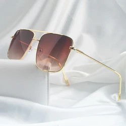 Square frame vintage sunglasses Women Oversized Big Size Gradient tea Sun Glasses for Men Female Shades Gold UV400 Eyewear