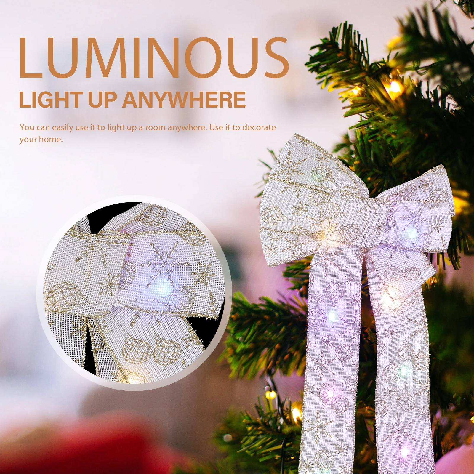 

Christmas Tree Decoration Decorative Supply Bow Party Lamp Xmas Glowing Bowknot Decorate