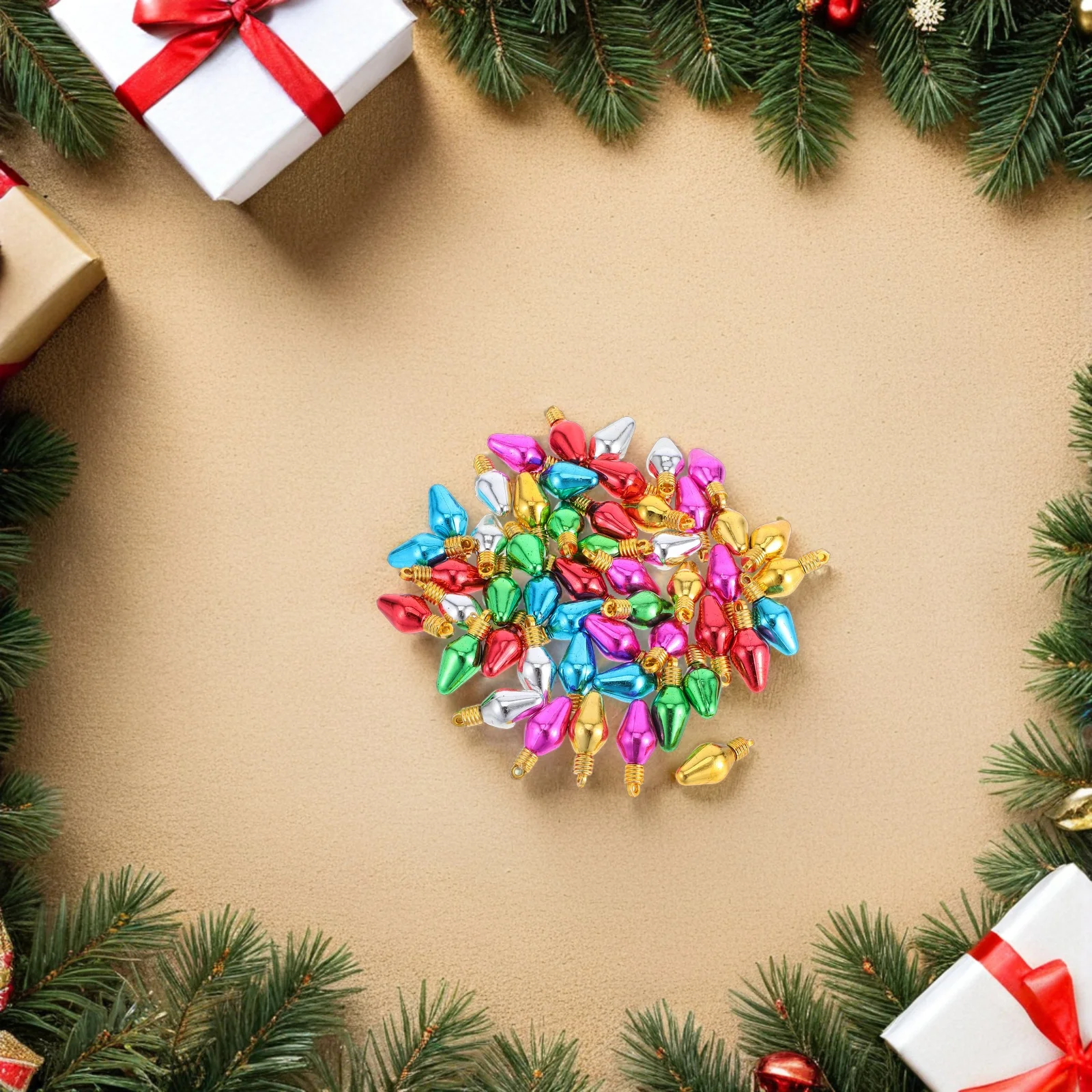 

50Pcs Mini Xmas Light Bulb Beads 12x28mm Electroplated Christmas Tree Hanging Charms Garland Decoration DIY Jewelry