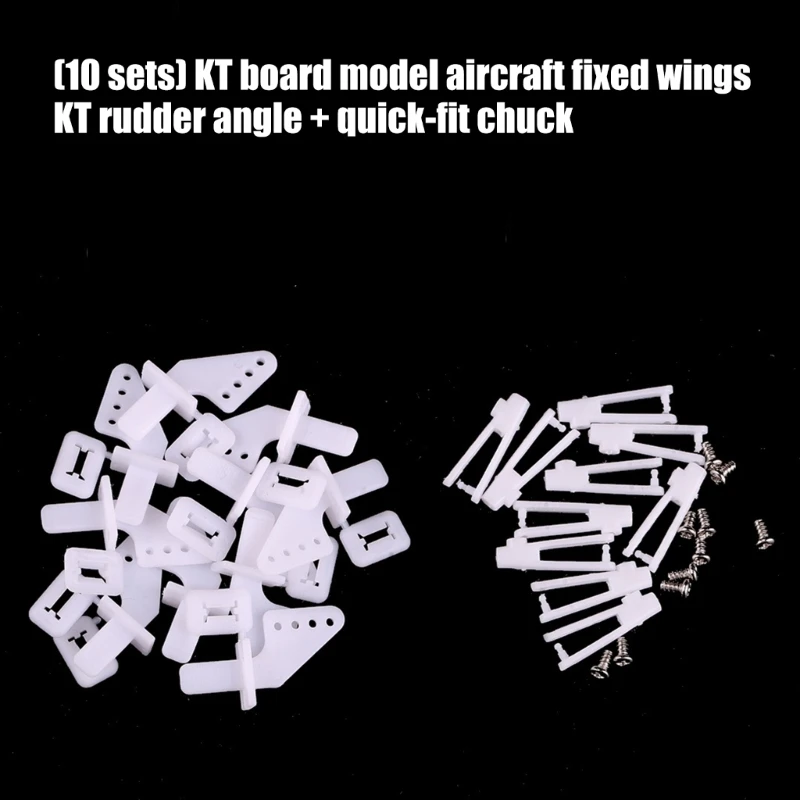 Model Aircraft Control Rudder Horn Hardware Set,10 Set Nylon Control Horn Quickly-Fit Clevis Parts for Fixed-Wing Assembly, Spar