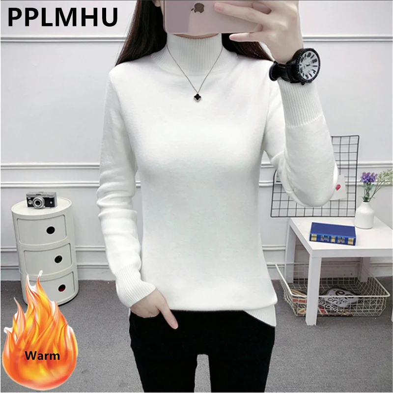 Winter Thicken Half Turtleneck Sweater Women Pulls Oversized 4xl Sueter Warm Knit Tops Velvet Lined Slim Soft Knitwears Pullover