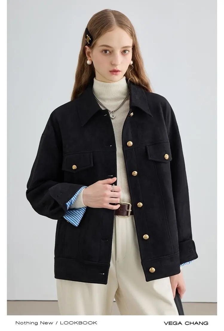 2025년 신상 여성 숏 재킷 스웨이드 크롭 탑 아메리칸 레트로 루즈핏 가을 캐주얼 빈티지 스타일 청년 패션