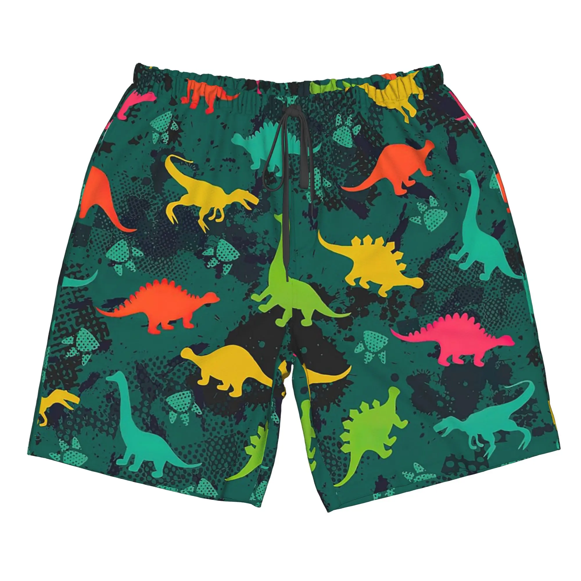 Cartoon Green Dino Dinosaur Pattern Trunks Beach Board Shorts Casual Quick Dry Swim Summer Men Pants