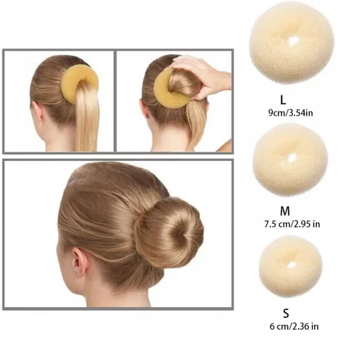 Imagen 2 del producto Rodillos para hacer moños con forma de donut para el pelo, esponja de espuma elástica mágica DIY, accesorios para el cabello de princesa, herramientas de estilismo para el cabello S/M/L, color negro, 1-3 uds.