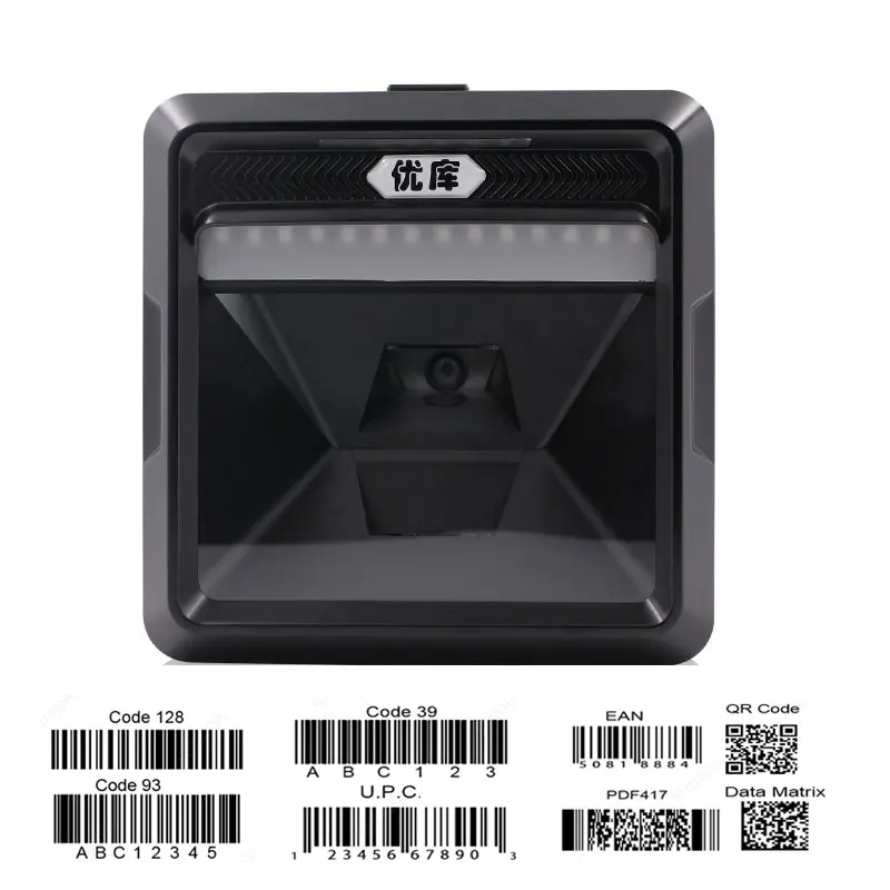 Varredor da plataforma 2d qr código de barras scanner desktop omnidirecional leitor mãos-livres varejo supermercado pdf417 grande zona de varredura