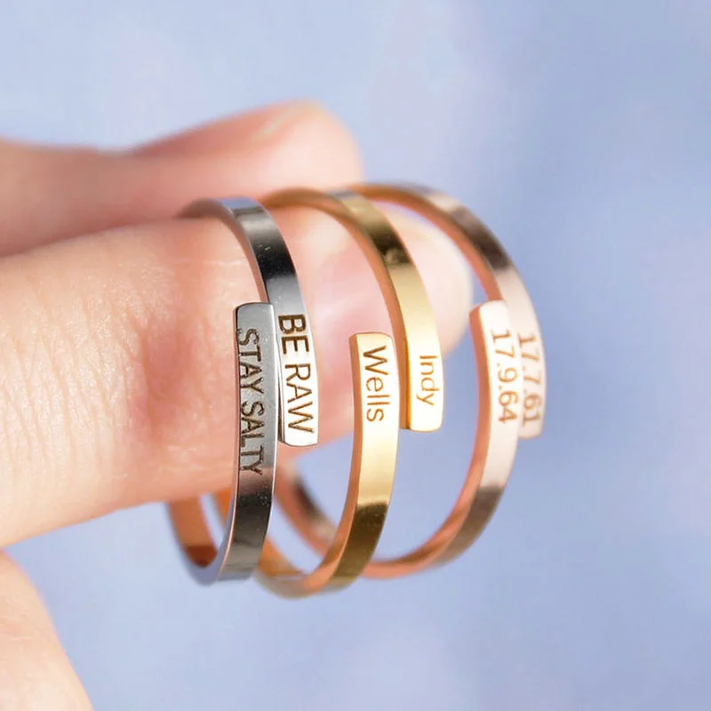 

Custom Engraved 1-2 Couple Double Name Rings for Women Men Gold Silver Stainless Steel Jewelry Rings Anniversary Birthday Gifts