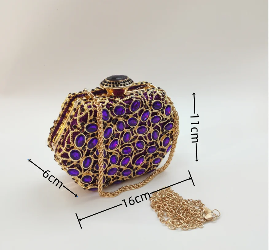 2026 New Design Full Diamonds Women's Evening Rhinestones Clutch Bag Luxury Prom Wedding Dinner Handbag with Long Chain F6-419-1