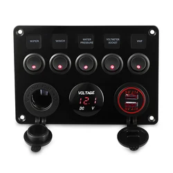 5 Gang Marine Boat Switch Panel Led Waterproof Circuit With Voltmeter Dual Usb Charger Panel Switch Boat Yacht 12v 24v