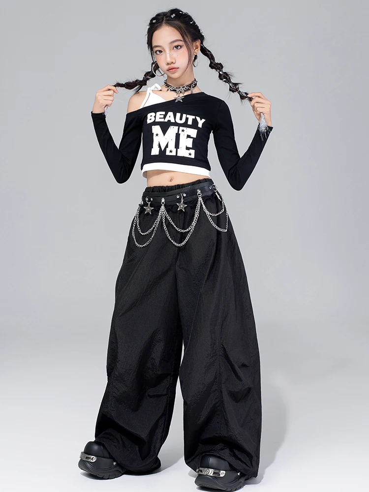 جديد الفتيات Kpop ملابس رقص طفل أداء الجاز الملابس السوداء المحاصيل الأعلى خلط السراويل موضة الهيب هوب الشارع ملابس الرقص VDL4570 #3