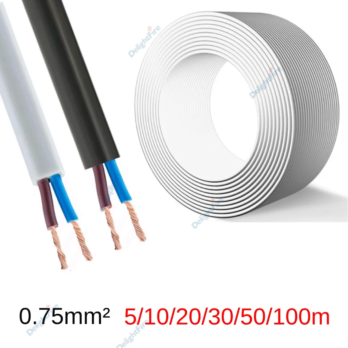 0.75mm2 النحاس النقي PVC سلك مغمد 2 الأساسية VDE RVV كابل الطاقة المرن لشريط LED الإضاءة سيارة السيارات سلك الطاقة لتقوم بها بنفسك المشروع