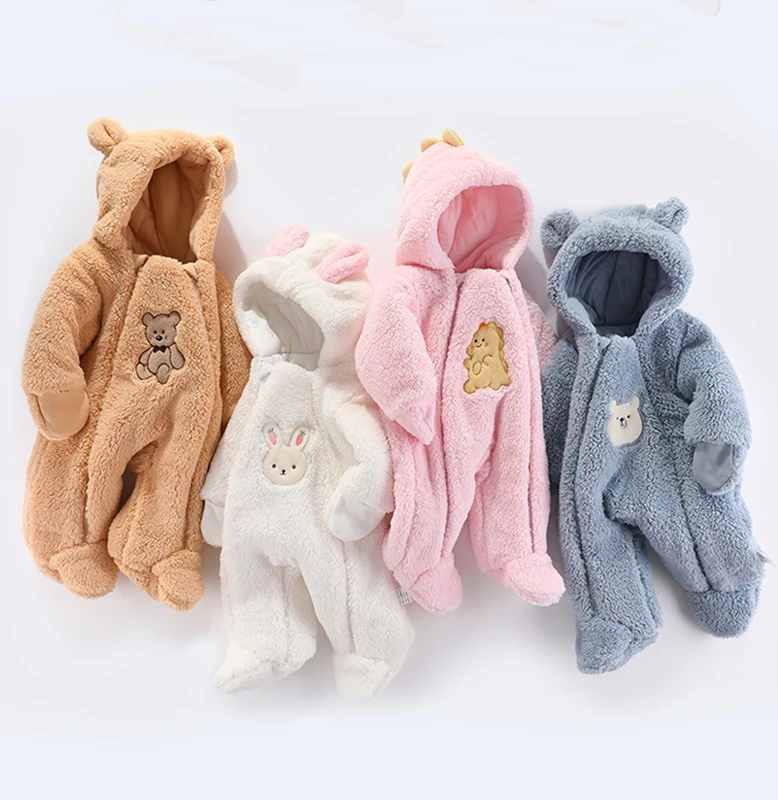 

0 to 12 Months Newborn Baby Winter Jacket Warm Hooded Infant Romper Thicken Soft Cotton Boys Jumpsuit Cartoon Baby Girl Clothes