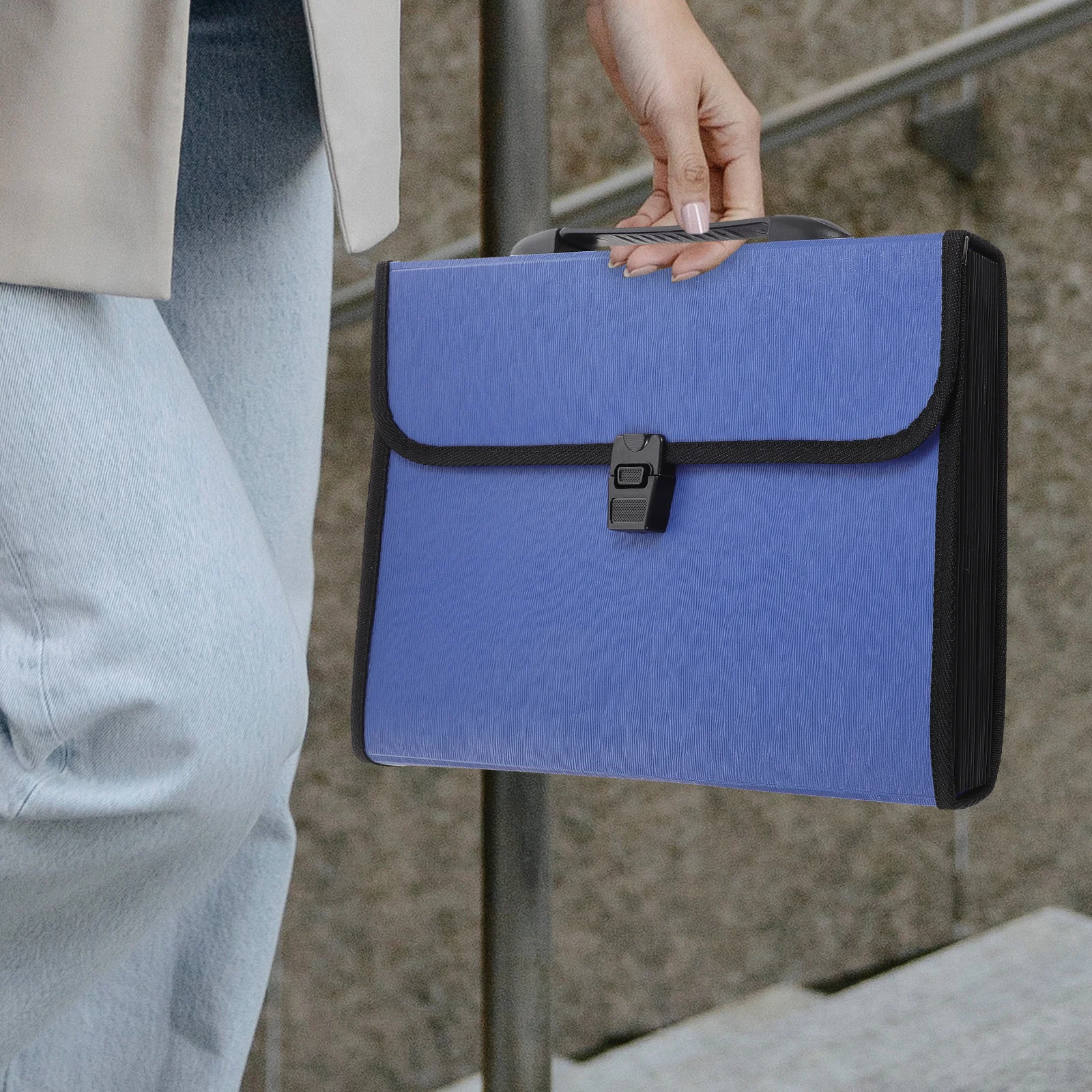 

A4 Expandable Pocket File Folder 12 Compartments Portable Business Organizer Water Resistant Art Portfolio with Handle Strap