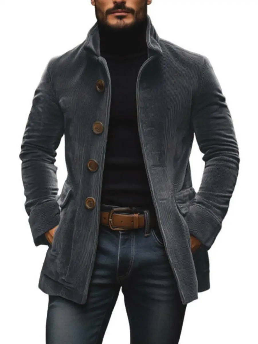 Men's Pure Color Stand Collar Open Cardigan Suit with Buttons Autumn Spring Faionable Slim Fit Outerwear