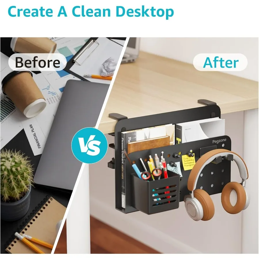 โต๊ะด้านข้างจัดเก็บไม่มีเจาะภายใต้โต๊ะแล็ปท็อปผู้ถือ CLAMP บนโต๊ะทํางานชั้นวาง Pegboard อุปกรณ์เสริมแขวนแล็ปท็อป Mou