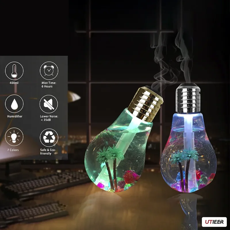 Stile creativo piccola luce notturna Micro paesaggio Mister fumo emissione Usb silenzioso piccolo umidificatore a lampadina colorata