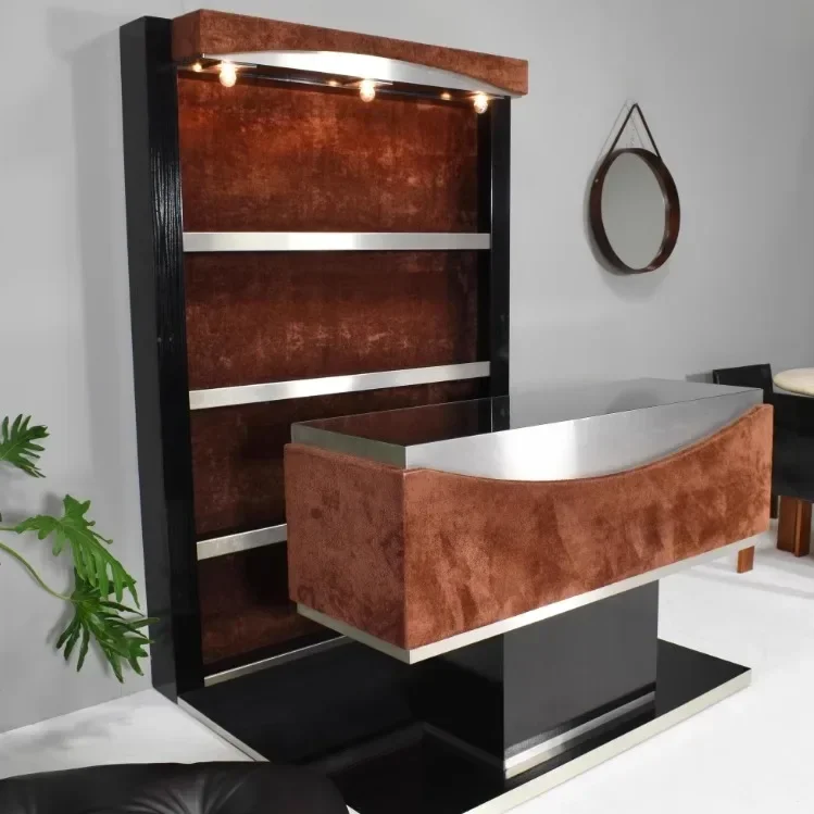 AAItalian Light Luxury High-end Wine Cabinet Bar Counter Integrated Design Suede Household Stainless Steel Storage High Cabinet