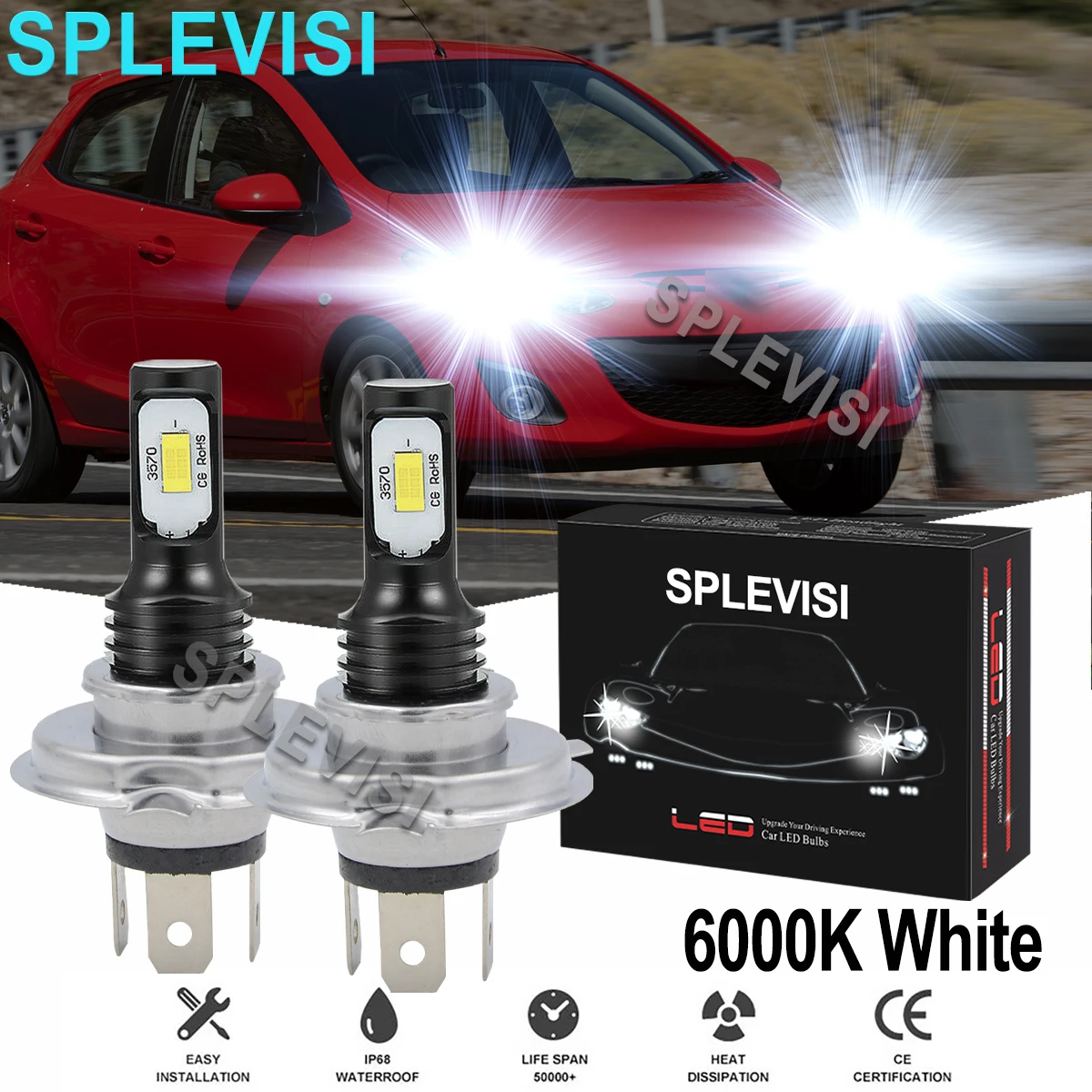 

2x70W White Car LED Headlight Hi/Low Beam Bulbs 6000K Fit For MAZDA 2 2011-2014 Mazda BT-50 BT50 2012 2013 2014 2015-2018