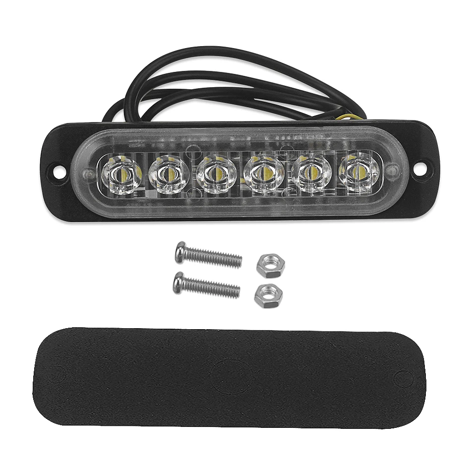 Luz estroboscópica de advertencia para coche, Flash de emergencia, Blanco intermitente, 12V-24V, 6led