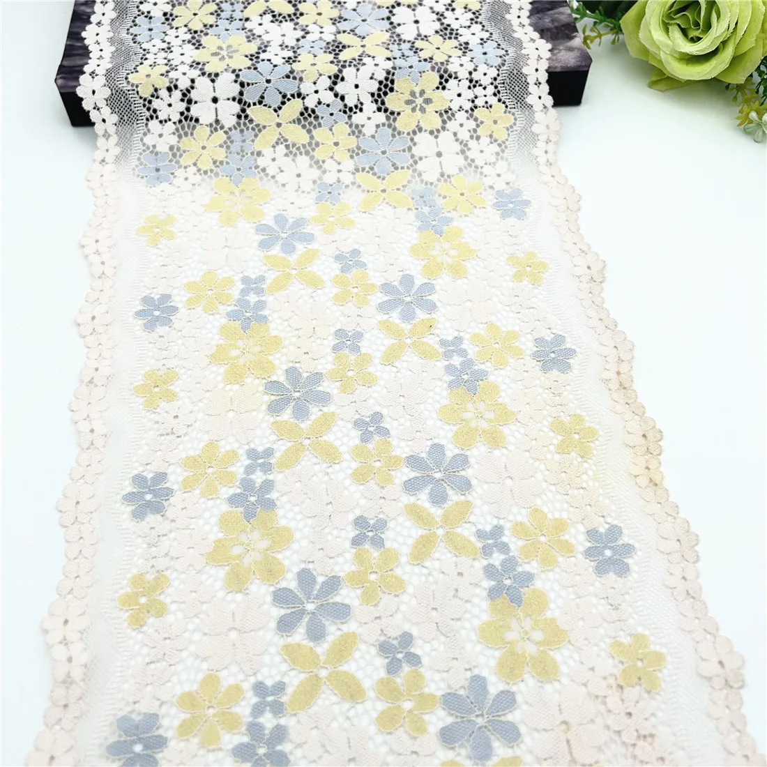 3y/lot Genişlik 22 cm Soluk Pembe Çiçek Elastik Dantel Trim Etek Hem Iç Çamaşırı Dikiş El Sanatları DIY giyim kumaşı Dantel Bebek Giysileri