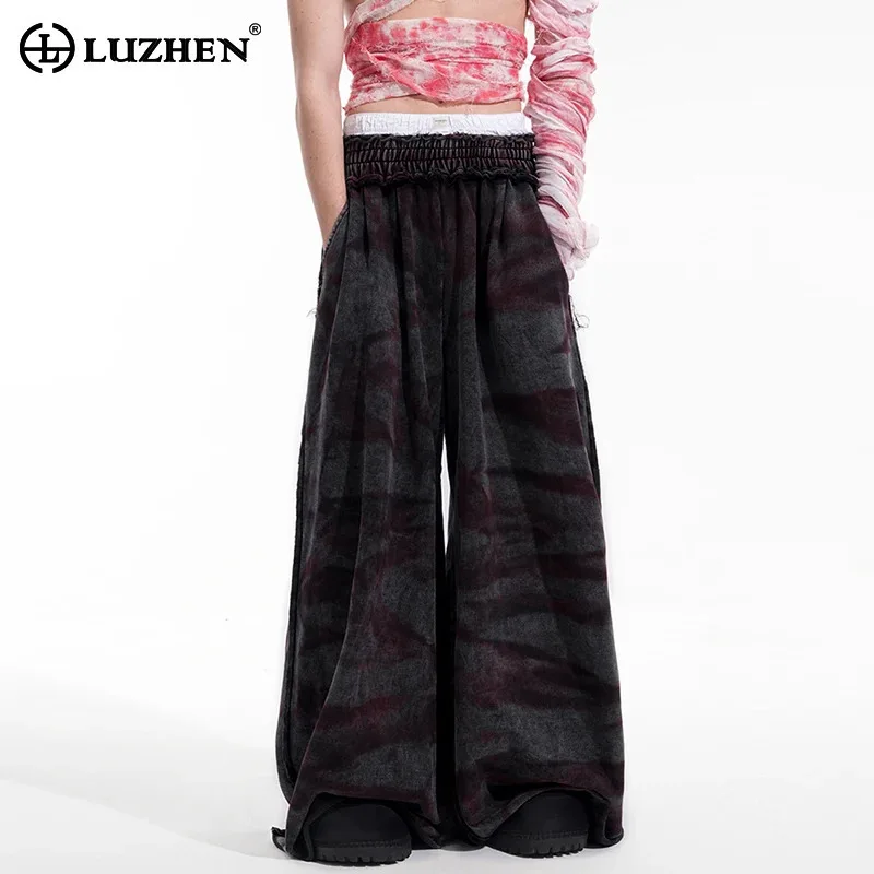 

LUZHEN Baggy 2025 New Original Elastic Waist Tie-dyed Design Wide Leg Pants Men's Trendy Luxury Straight Street Trousers JY5544