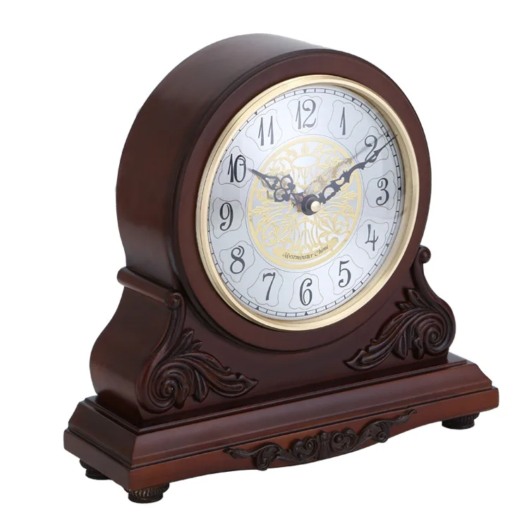 

Solid wood table clock, European clock, retro wooden living room