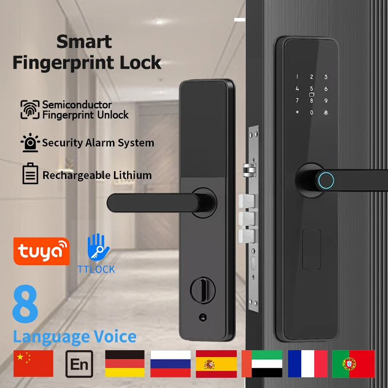 

Fingerprint Smart lock Password Key Card Tuya APP Unlock Remote Control Support Virtual/Temporary Password Safe Home