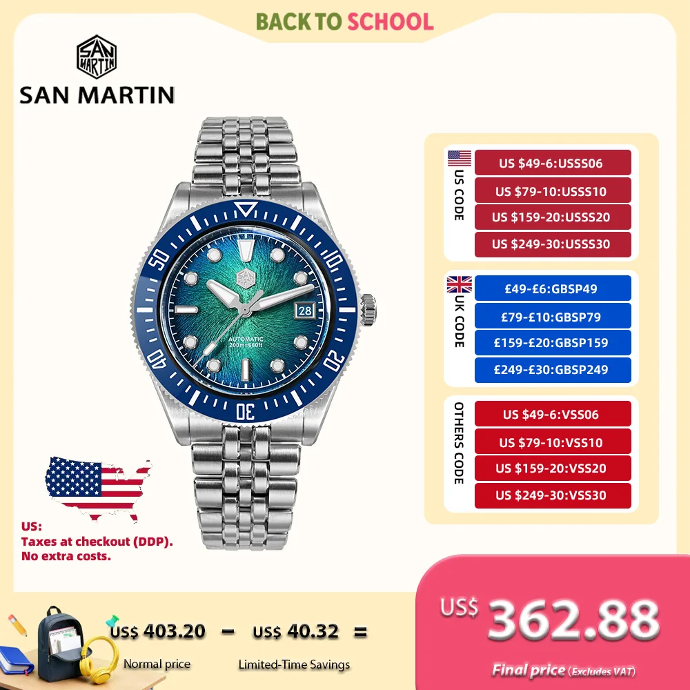 

San Martin 37,5 мм 40 м 9015 Эмаль Вихревой циферблат JianZhan Мужские часы для дайвинга Автоматические BGW-X1 Сапфир 20 бар Роскошные SN0148G(X)-1