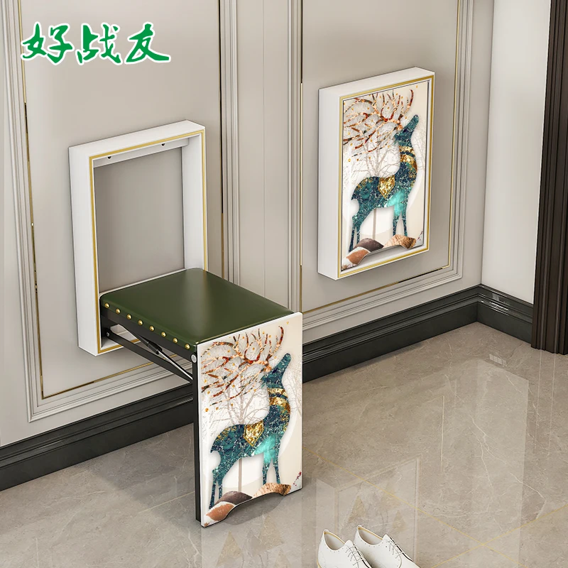 

Wall-mounted shoe stool retractable ultra-narrow space-saving wall folding chair Hard decoration