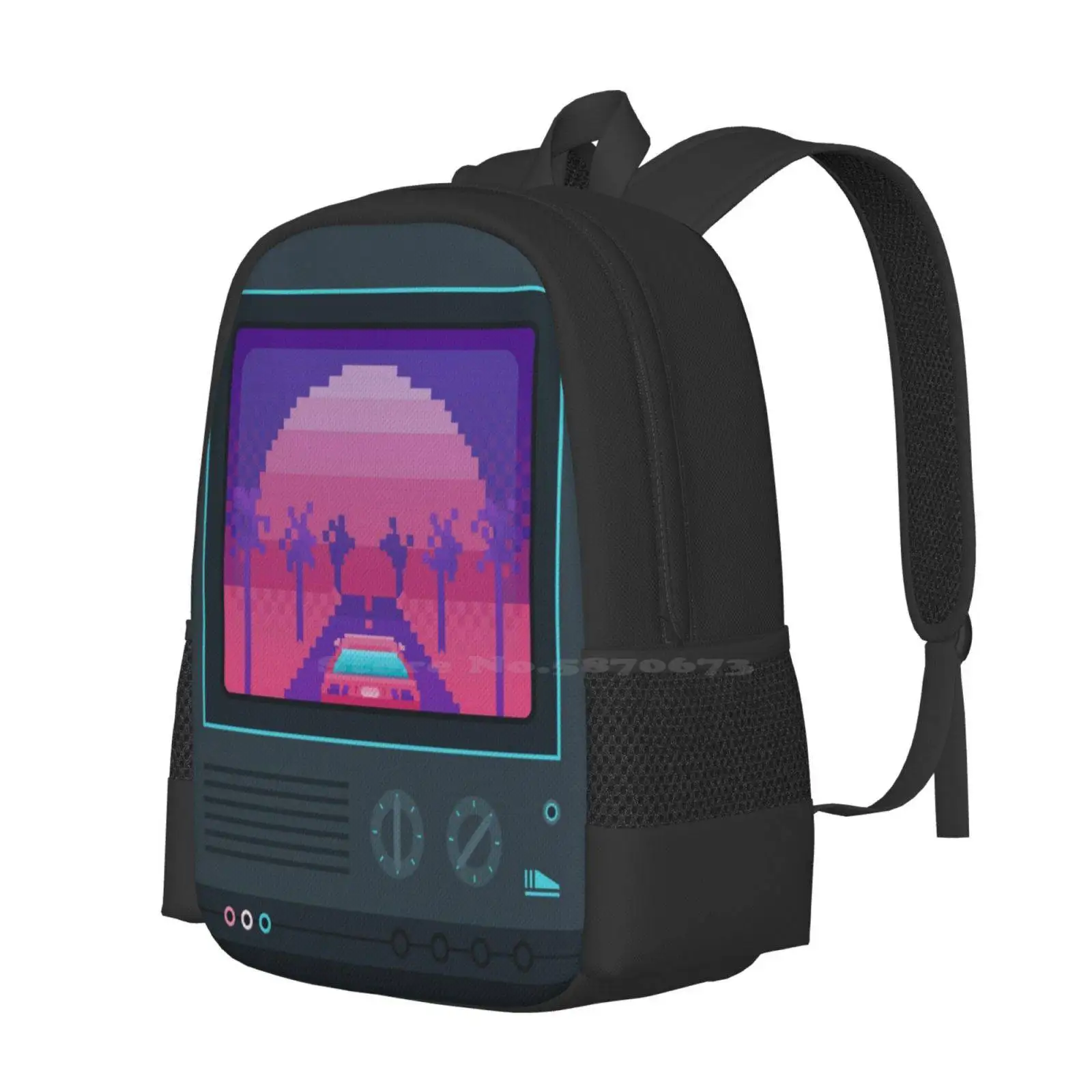 Nostalgia Trip Pattern Design Bag Student'S Backpack Retro 80S Pixel Art Neon Rad Palm Trees Aesthetic Vintage Nostalgia 8 Bit