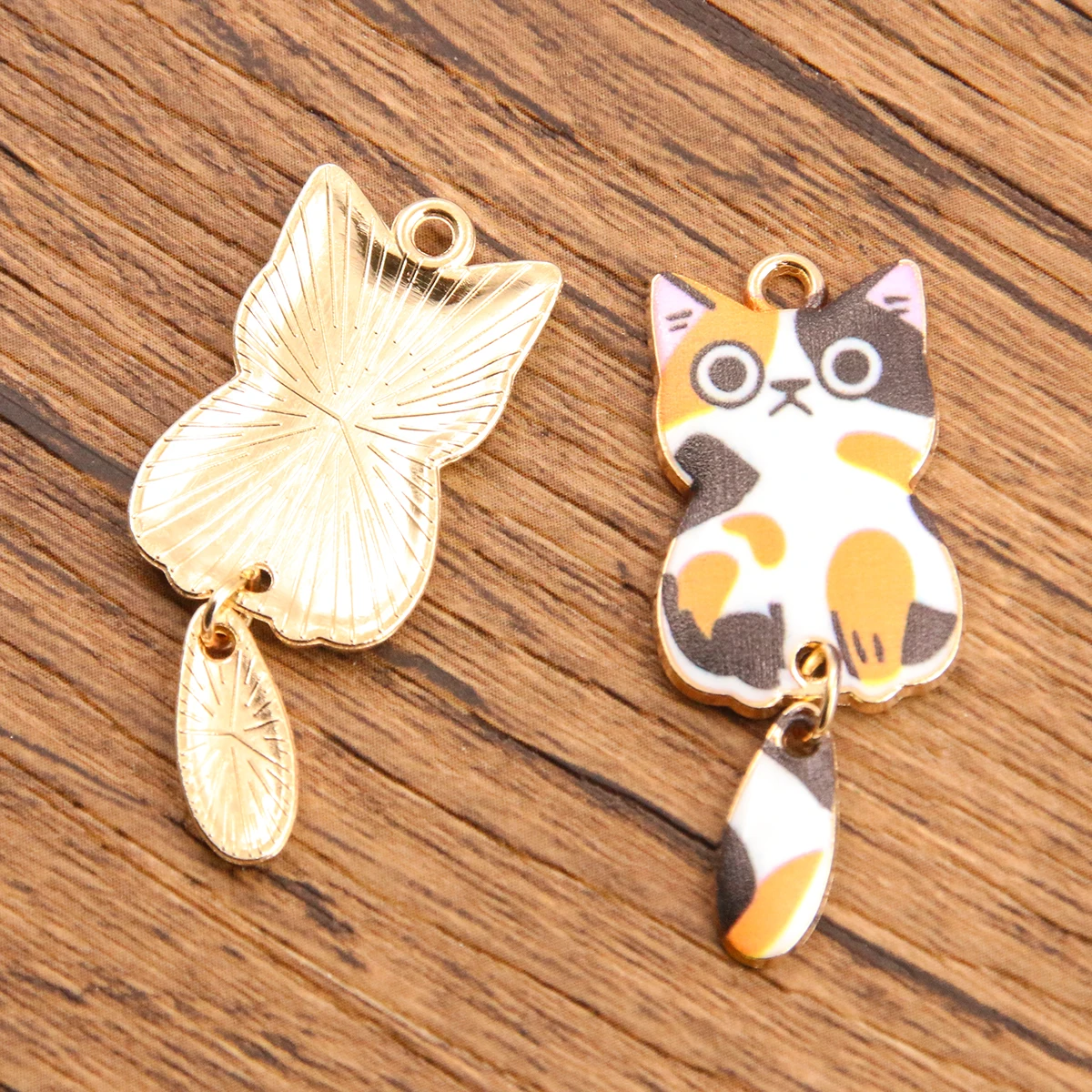 10Pcs 7 Color 16x38MM Alloy Metal Drop Oil Printing Cat Charm Animal Pendant For Enamel DIY Bracelet Necklace Jewelry Making