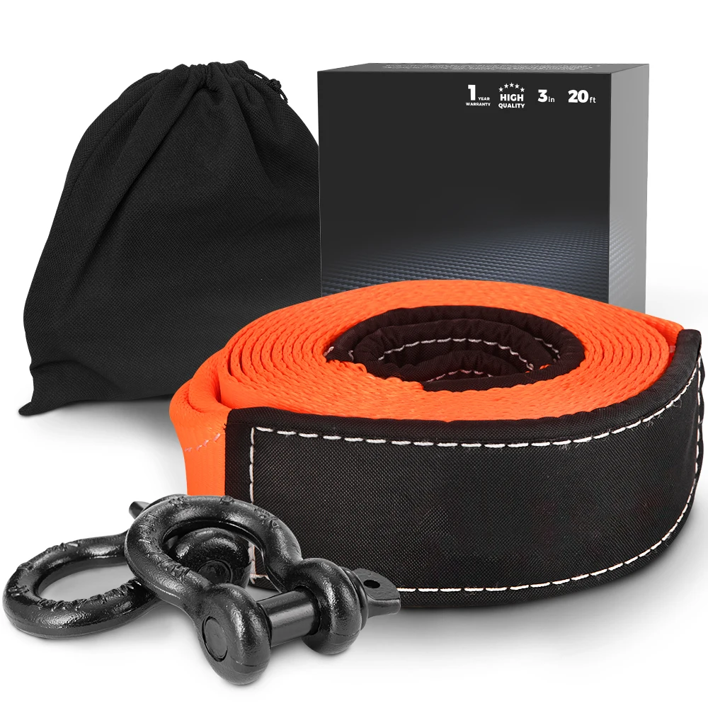 

6M Heavy Recovery Tow Strap 3''x20FT 30000 Lbs Recovery Strap With D-ring Shackles