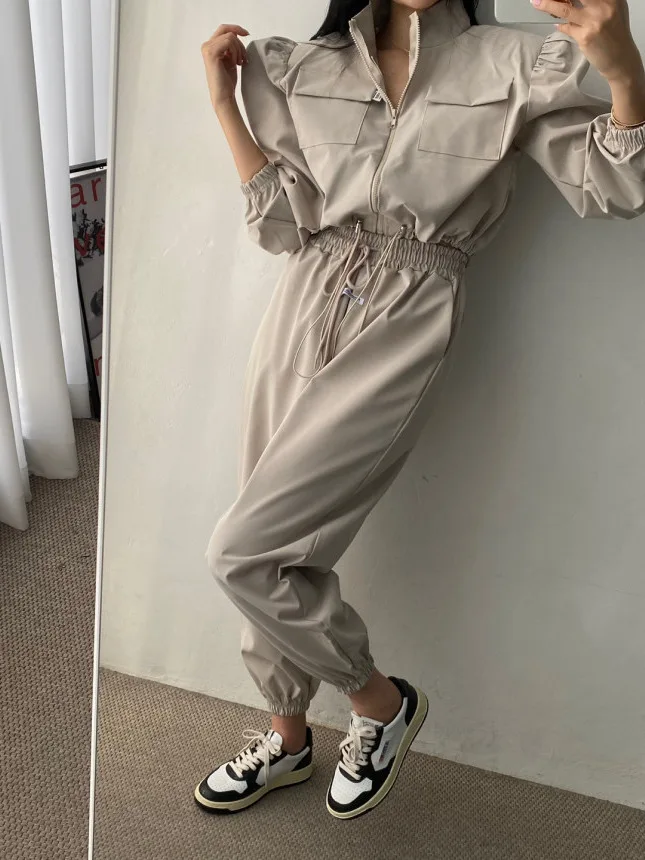 Chic Long Sleeve Casual Loose Coat Pure Color Stand Collar Drawstring Waist Design for Women Suitable for Various Occasions
