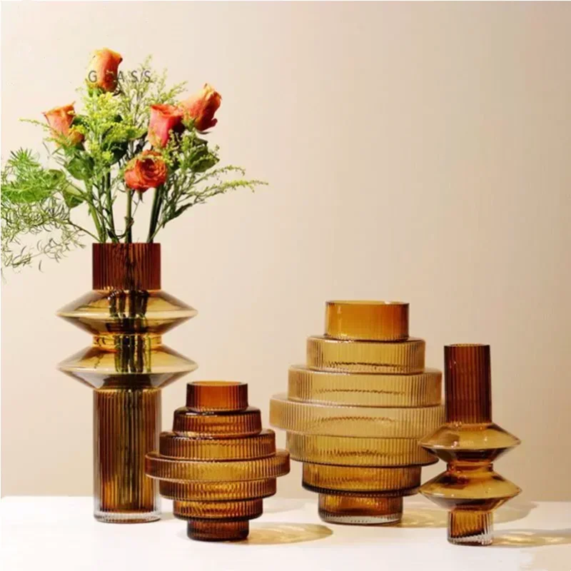 Modern Personality Gray Glass Countertop Vase Creative Modeling Living Room Flower Arrangement Home Decoration Accessories