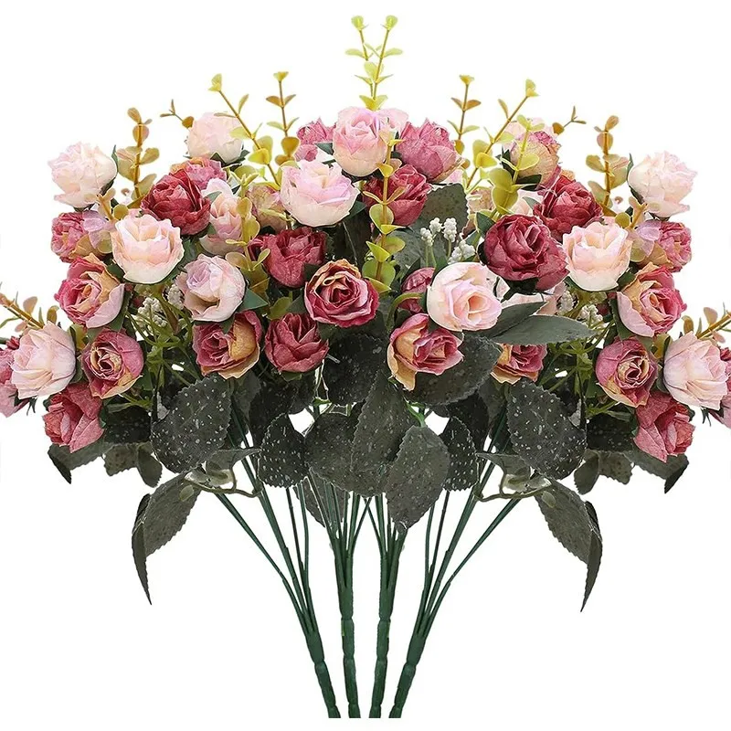 7 Zweige, 21 Blüten, künstliche Blumen, Seidenrosen, hochwertiger Festkranz, Hochzeitssträuße, Heimdekoration, Vase, Fensterdekoration, Geschenke – Detail 3